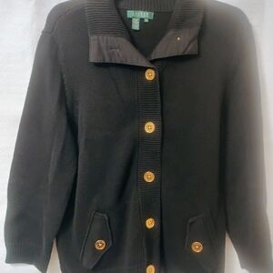 Lauren Ralph Lauren Black Cardigan with Gold Buttons